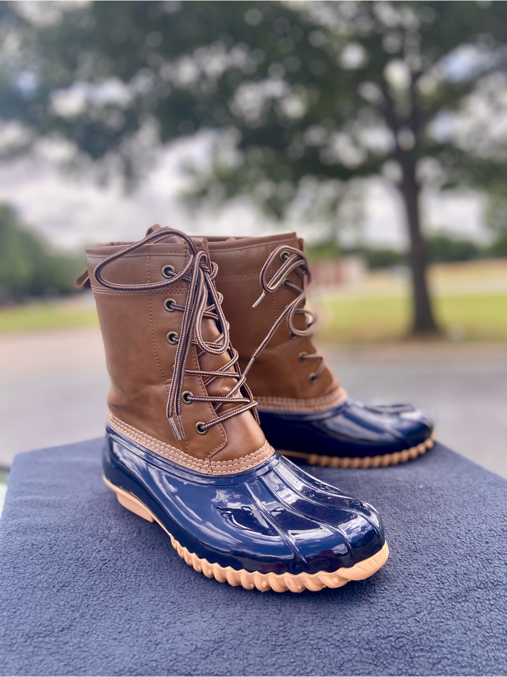 Sporto Navy Blue & Brown Waterproof Lace-Up Duck Boots - Picture 5 of 6